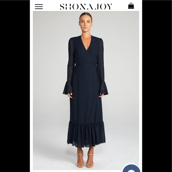 shona joy frill cuff wrap midi dress